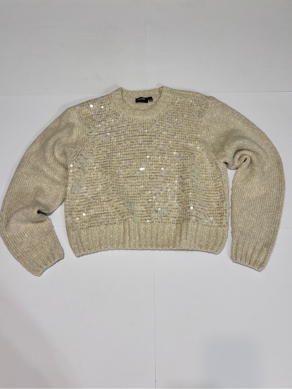 RD Style Ivory Sequin Crewneck Sweater